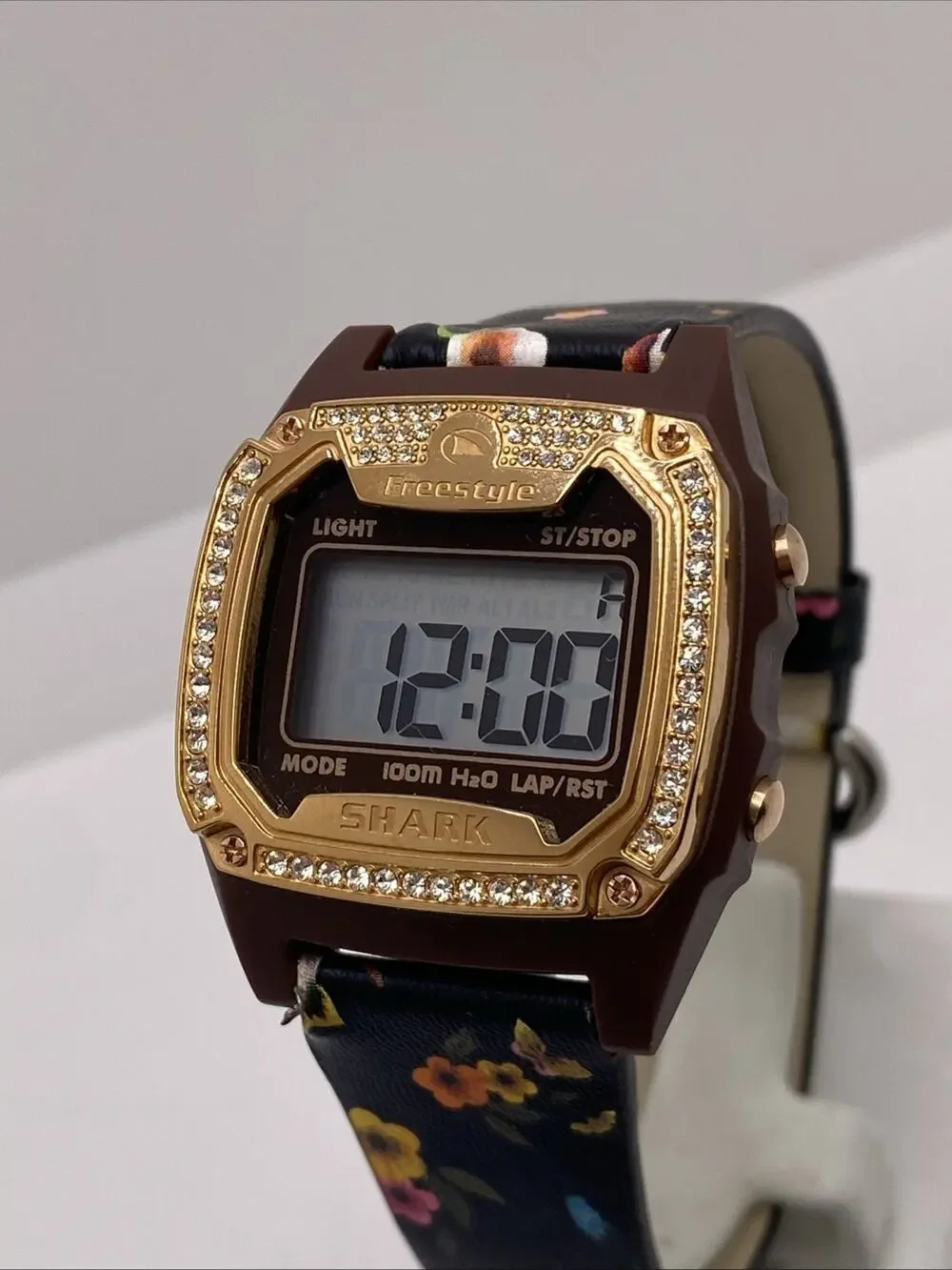 Freestyle Shark Rosegold Rhinestone Floral Band Surfing Summer Watch New Battery